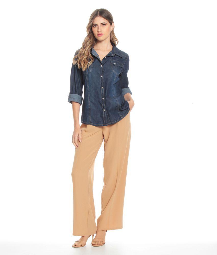 Blusa Manga Larga Ajustable Demim Con Bolsillos Y Tapeta-2