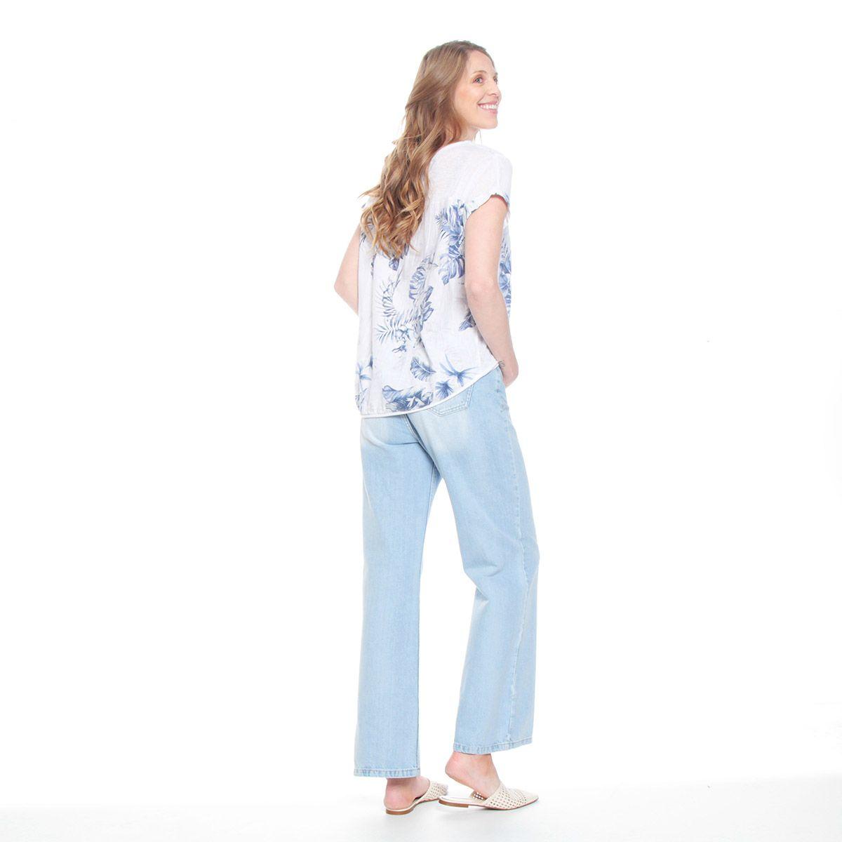 Blusa Manga Corta Lino Estampada Escote Redondo-6