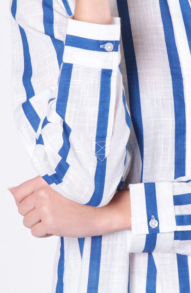 Blusa Listada Manga Larga Abotonada En Delantero-4