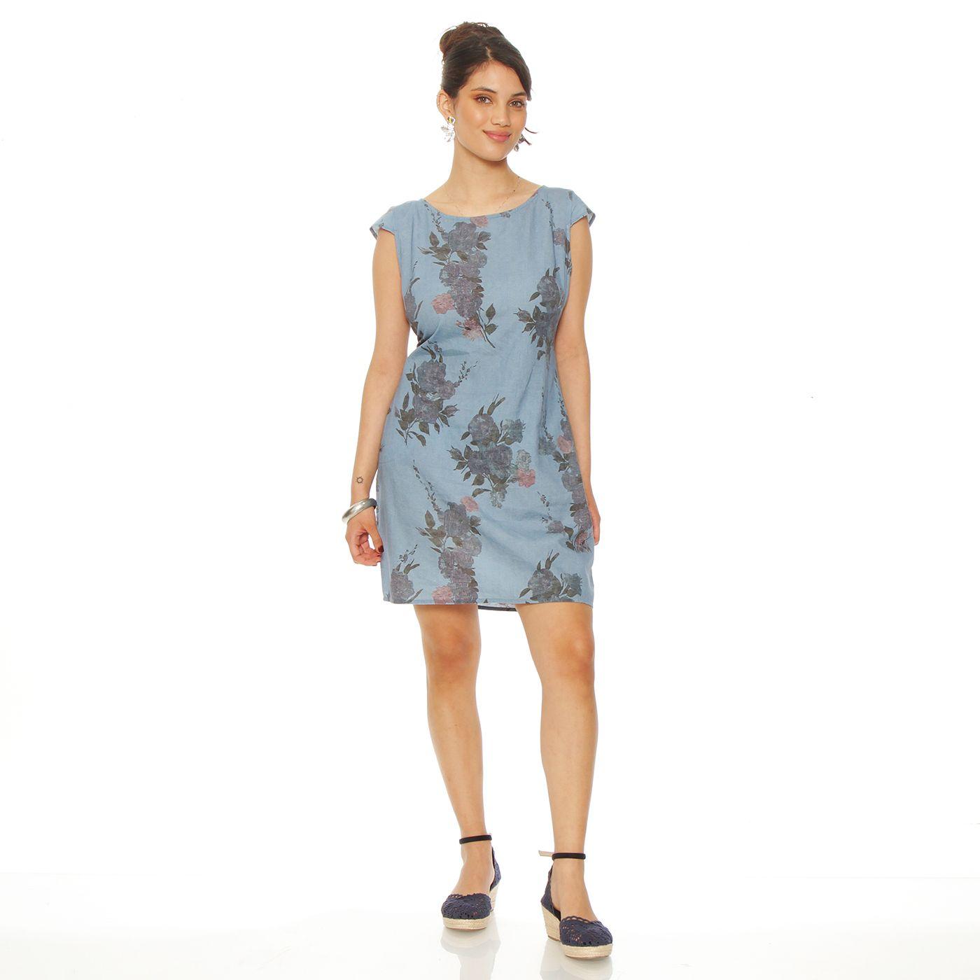 Vestido Manga Corta Lino Estampado  Escote Redondo-2