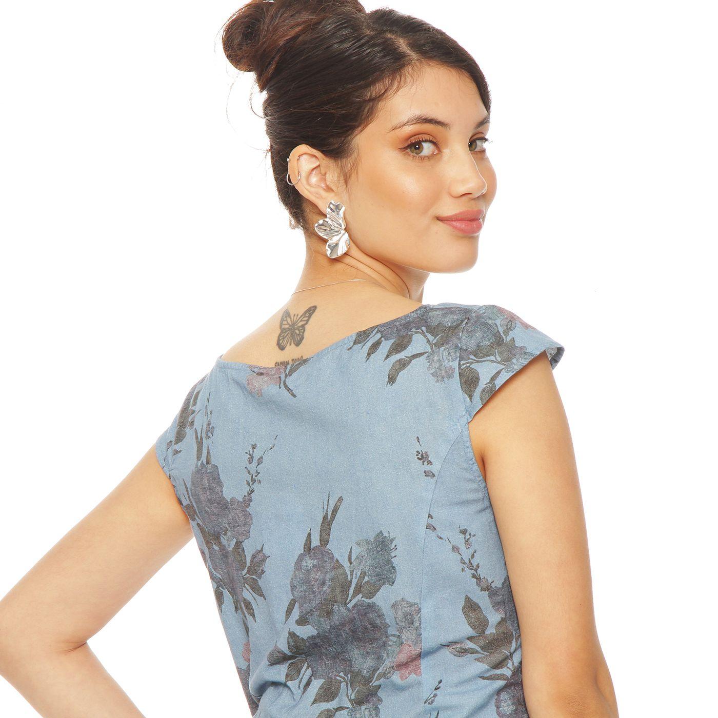 Vestido Manga Corta Lino Estampado  Escote Redondo-7