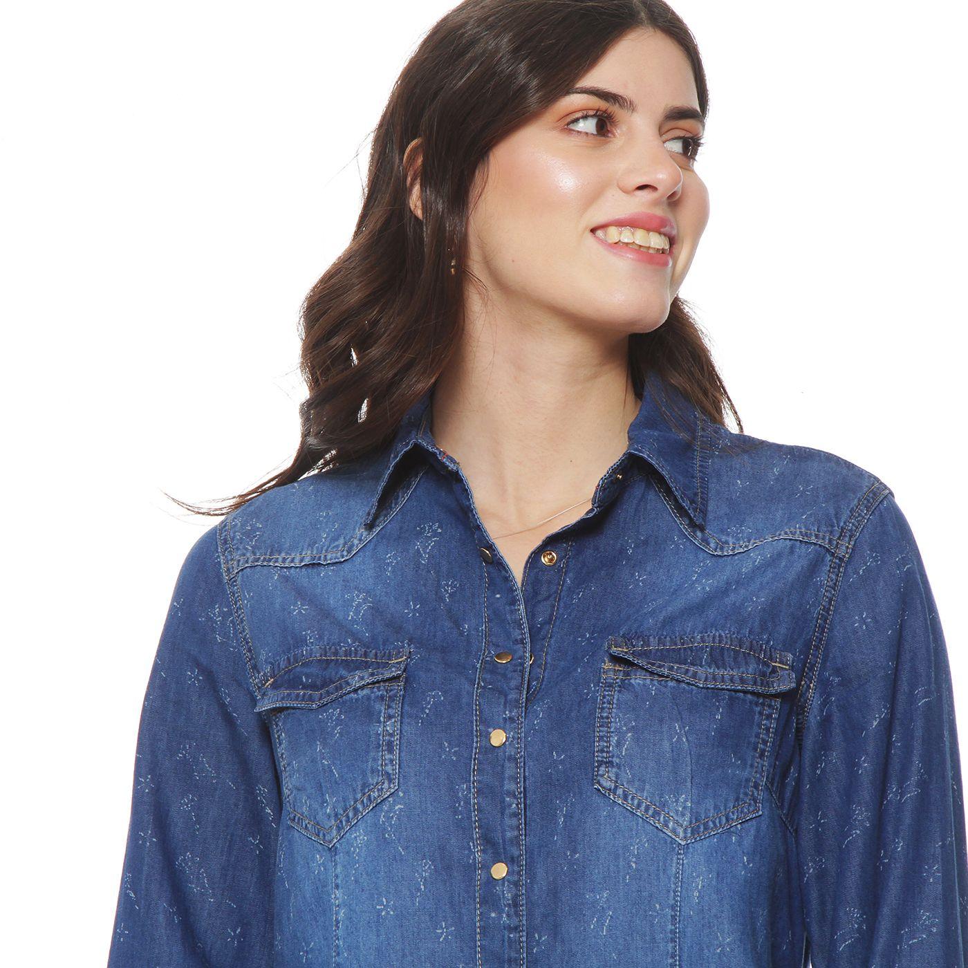 Blusa Denim Cuello Camisero Print-1