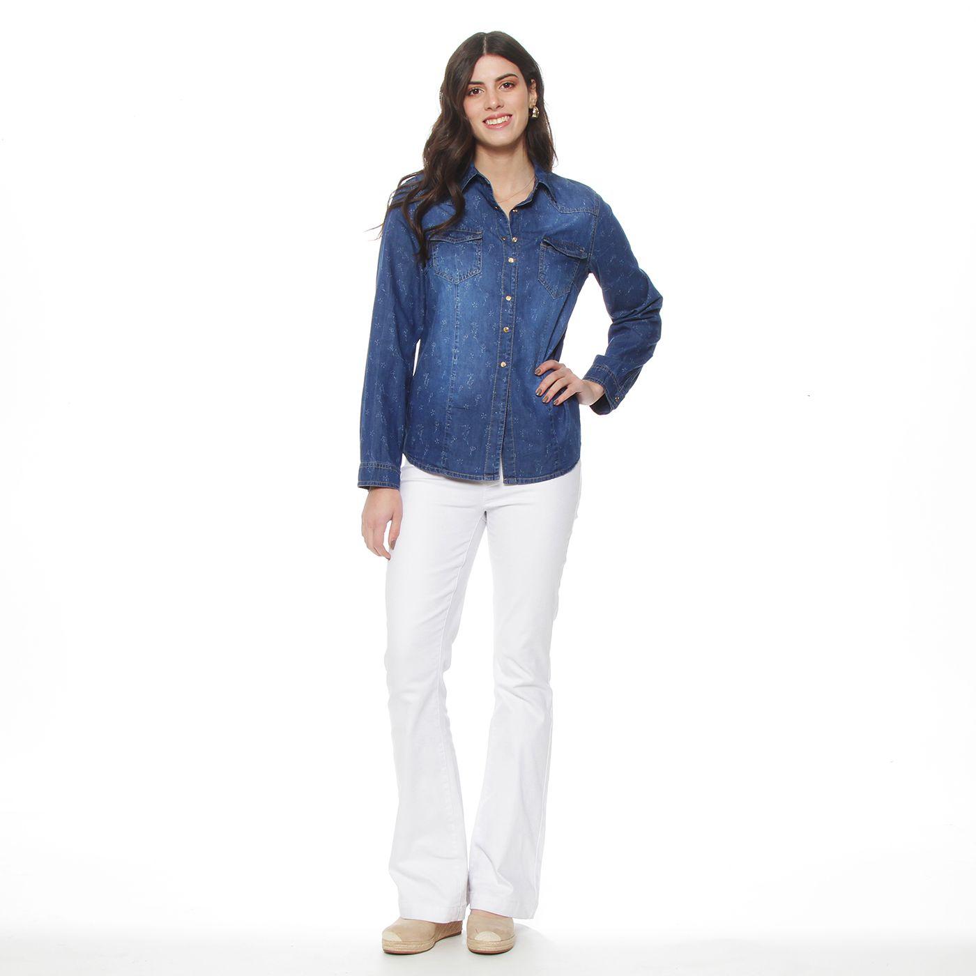 Blusa Denim Cuello Camisero Print-3