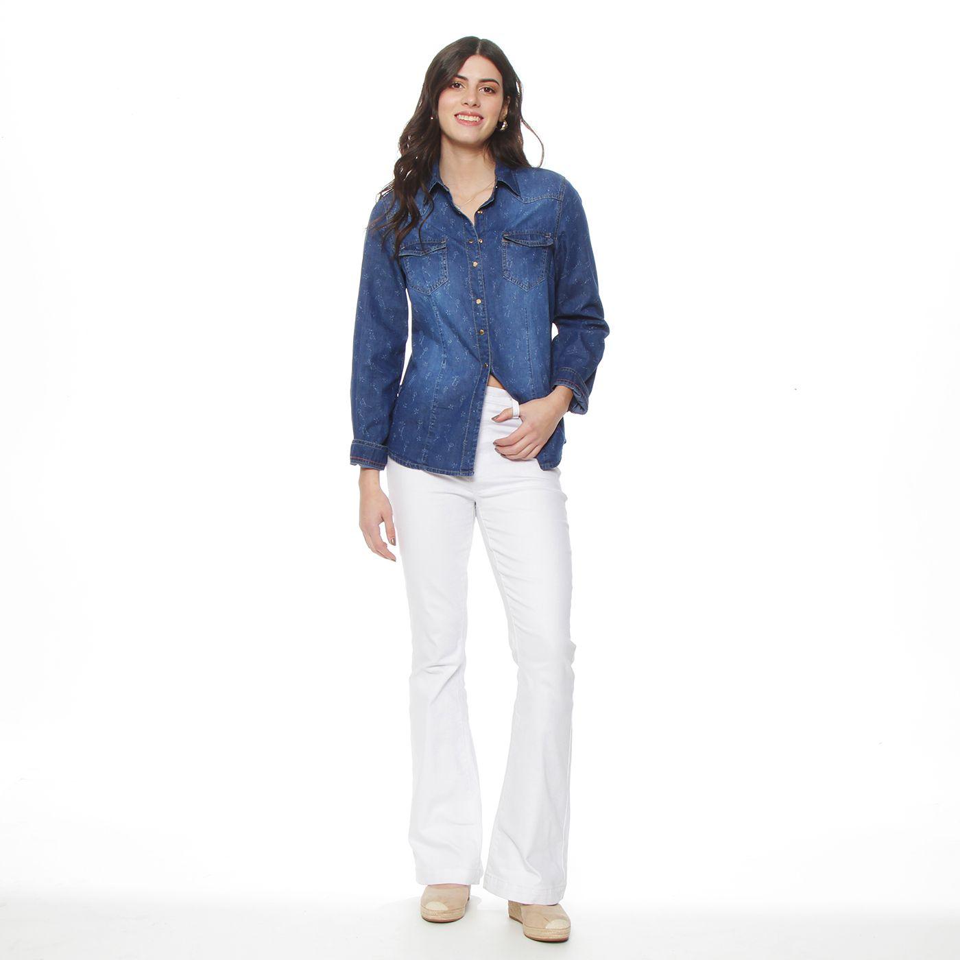 Blusa Denim Cuello Camisero Print-4