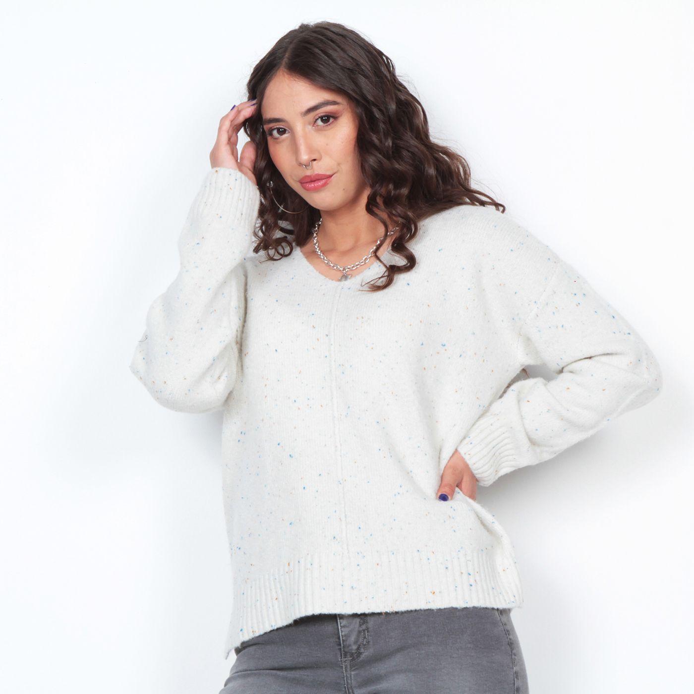 Sweater Manga Larga Solido Escote V-0