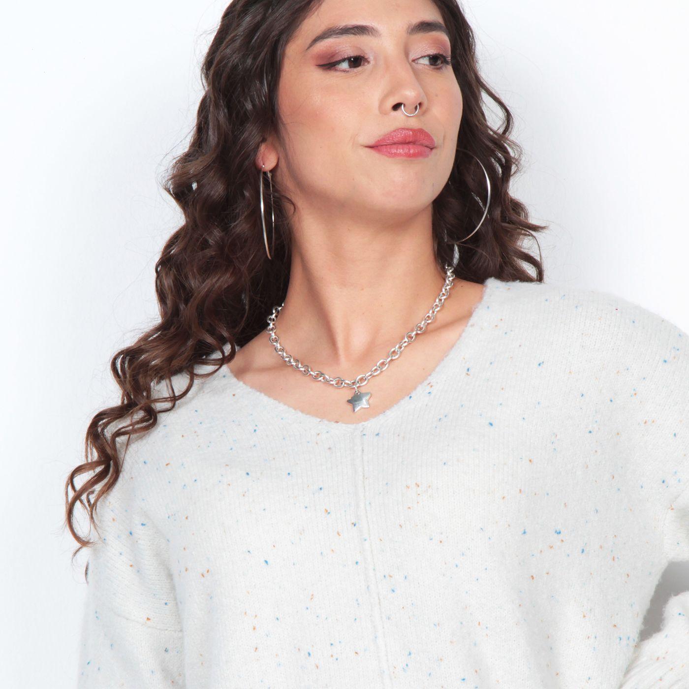 Sweater Manga Larga Solido Escote V-2