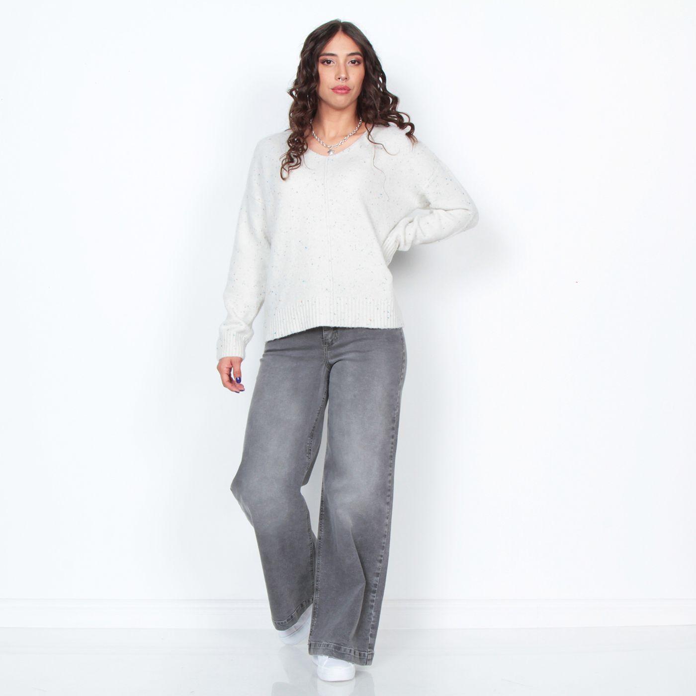 Sweater Manga Larga Solido Escote V-3