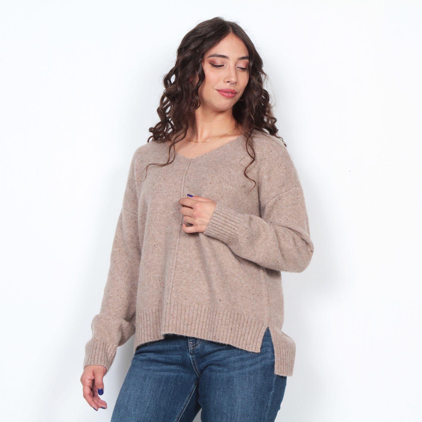 Sweater Manga Larga Solido Escote V-0