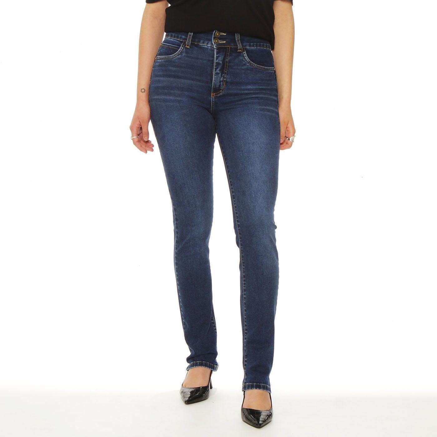 Jeans Recto Tiro Alto Pretina  2  Botones Push Up-0