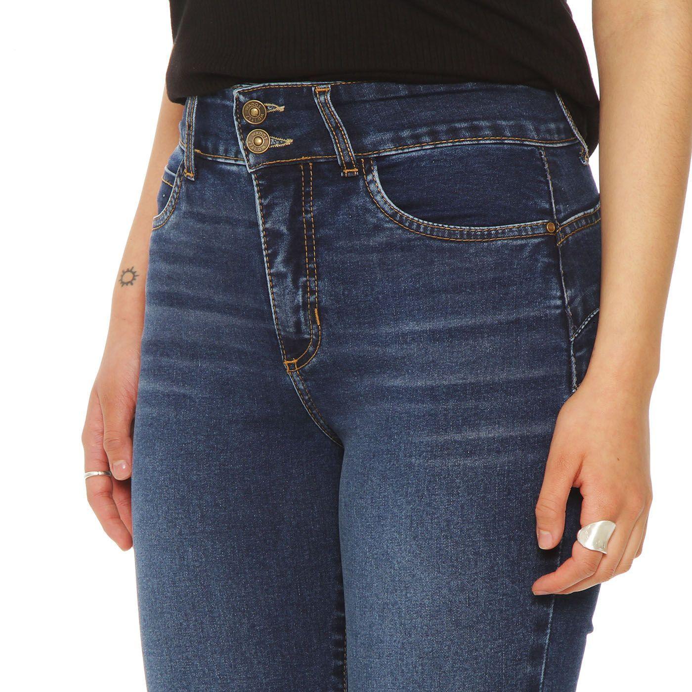 Jeans Recto Tiro Alto Pretina  2  Botones Push Up-1