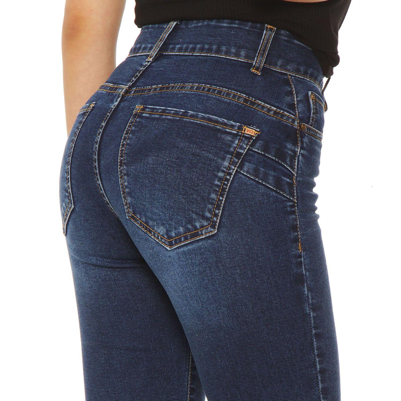 Jeans Recto Tiro Alto Pretina  2  Botones Push Up-3