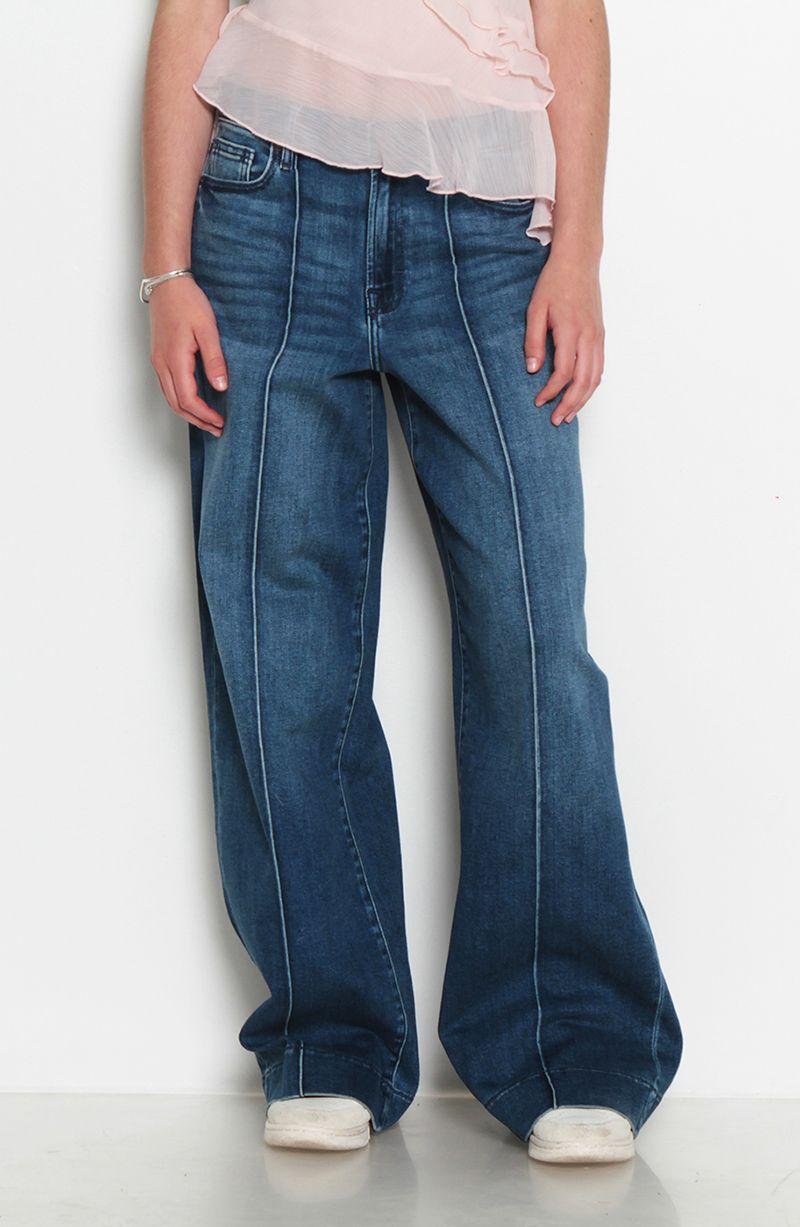 Jeans Wide  Leg Tiro Alto Pretina    Basica 1 Boton-0