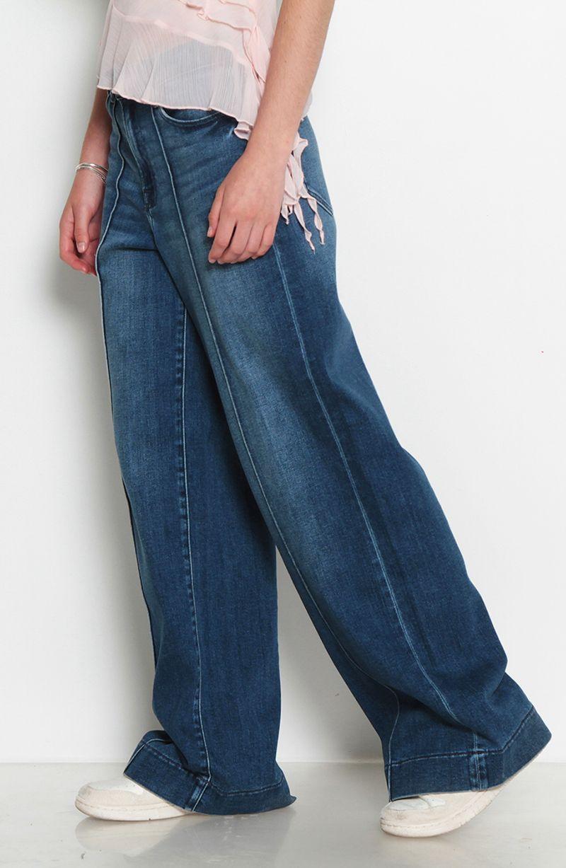 Jeans Wide  Leg Tiro Alto Pretina    Basica 1 Boton-1