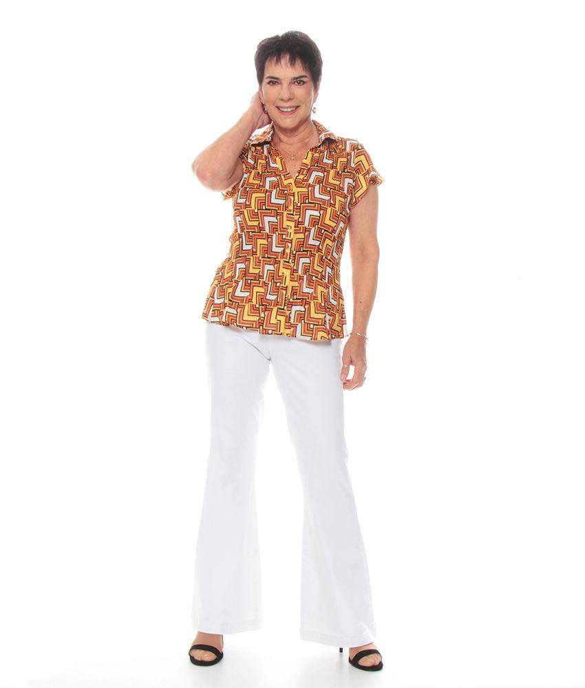 Blusa Manga Corta Estampada Acordion Cuello Camisero-1
