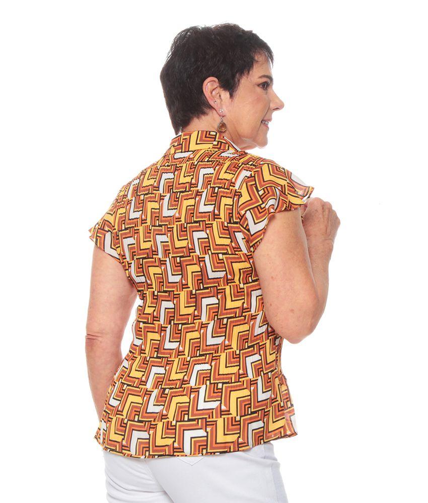 Blusa Manga Corta Estampada Acordion Cuello Camisero-3