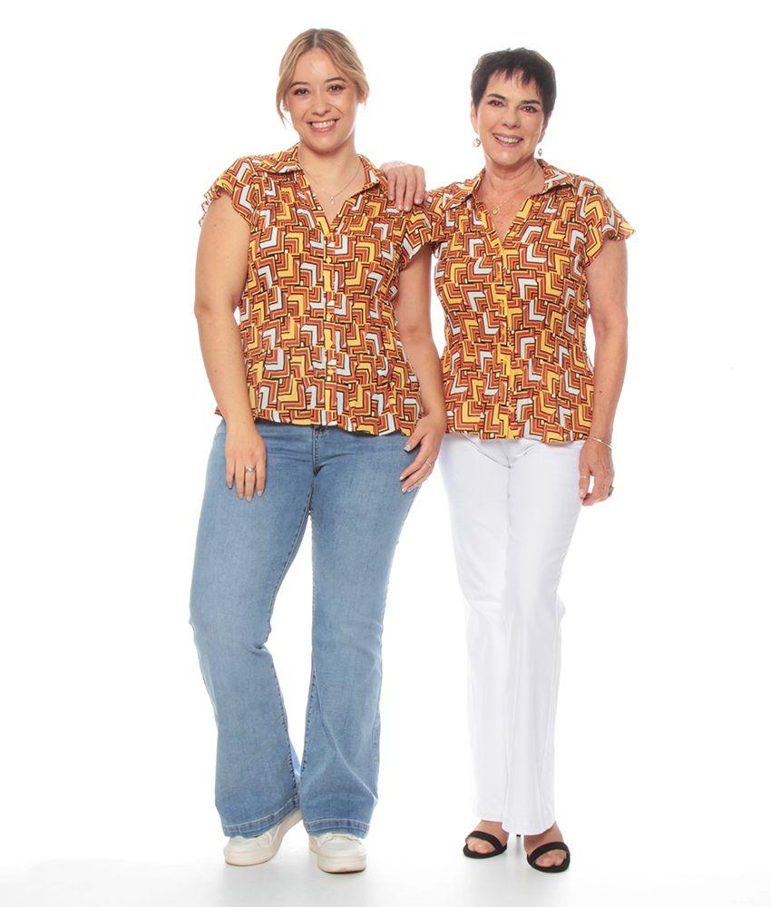Blusa Manga Corta Estampada Acordion Cuello Camisero-5