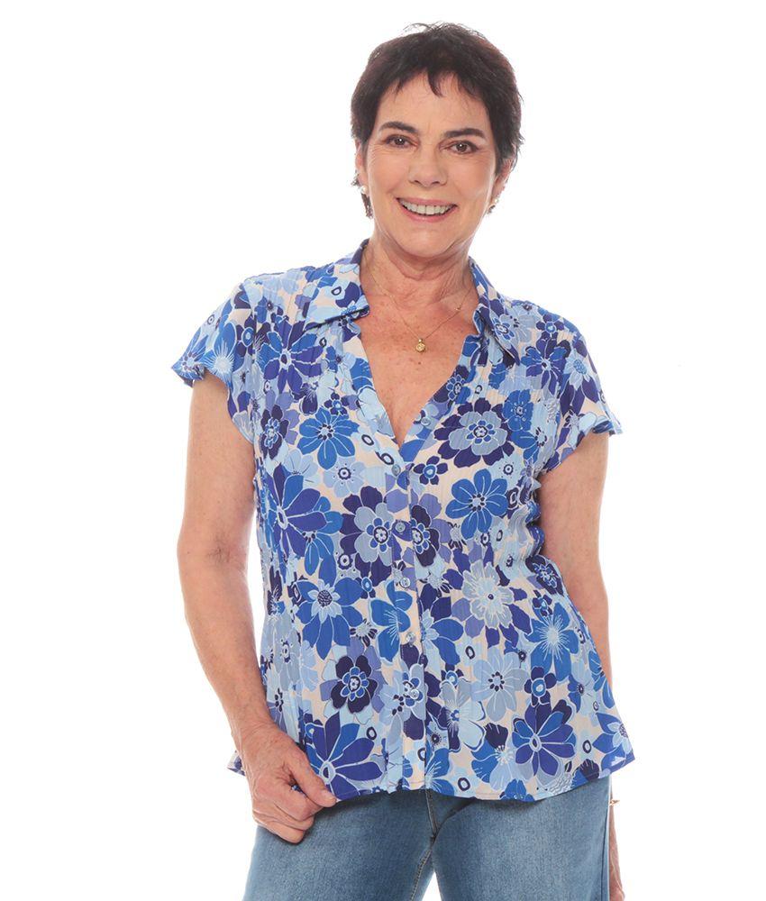 Blusa Manga Corta Estampada Acordion Cuello Camisero-0