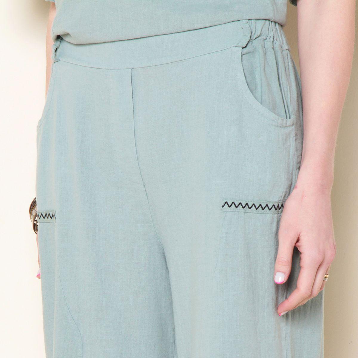 Pantalon Lino Solido Con Blosillos Y Aplicacion En Bordado-2