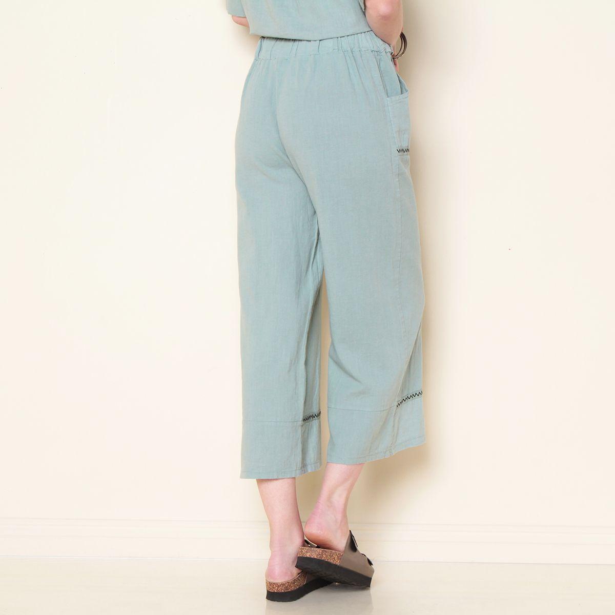 Pantalon Lino Solido Con Blosillos Y Aplicacion En Bordado-3