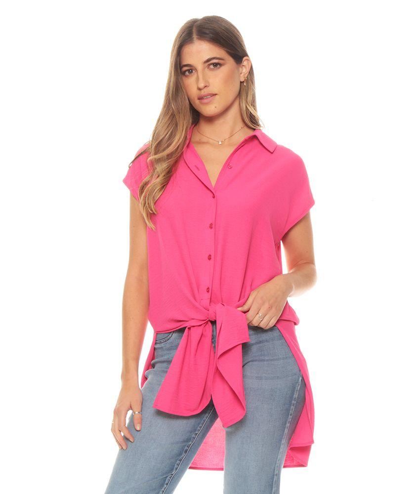 Blusa Sin Manga Solida Cuello Camisero Aberturas En Costado-1