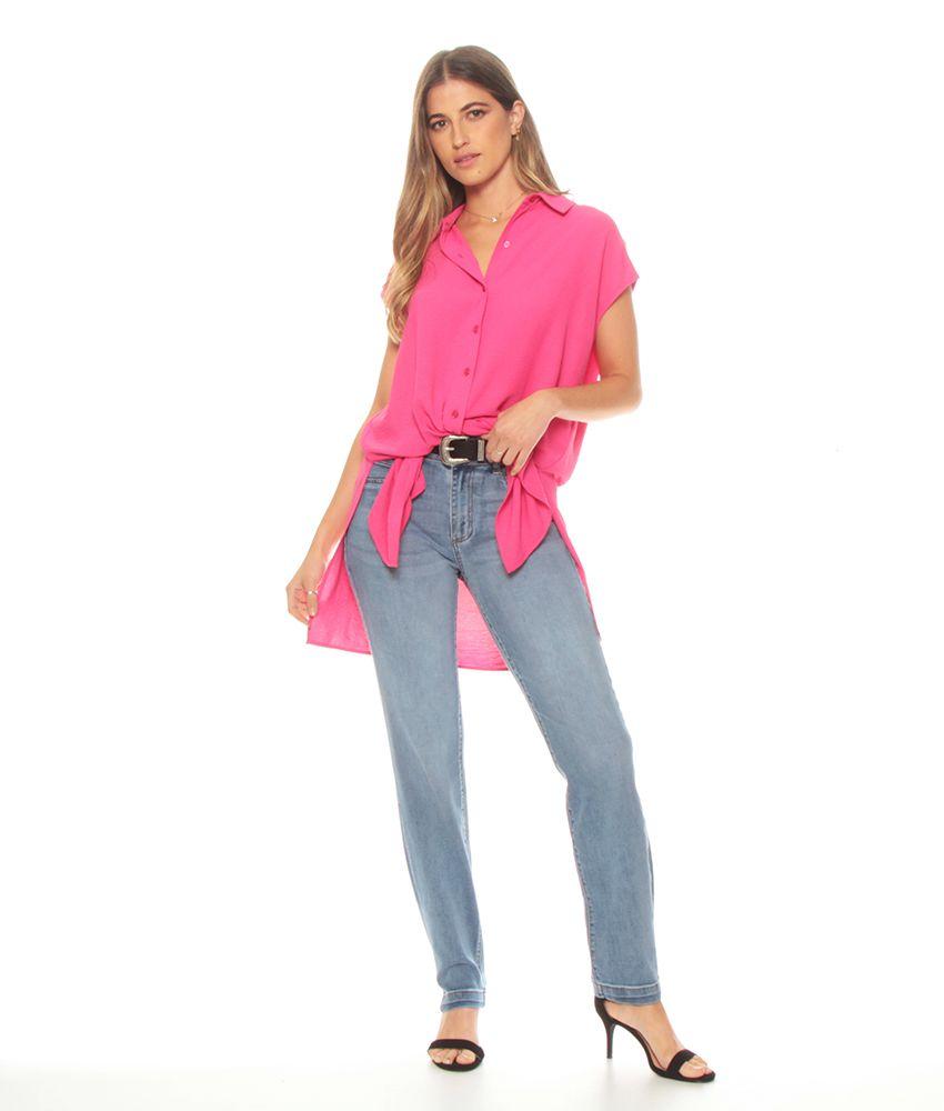 Blusa Sin Manga Solida Cuello Camisero Aberturas En Costado-3