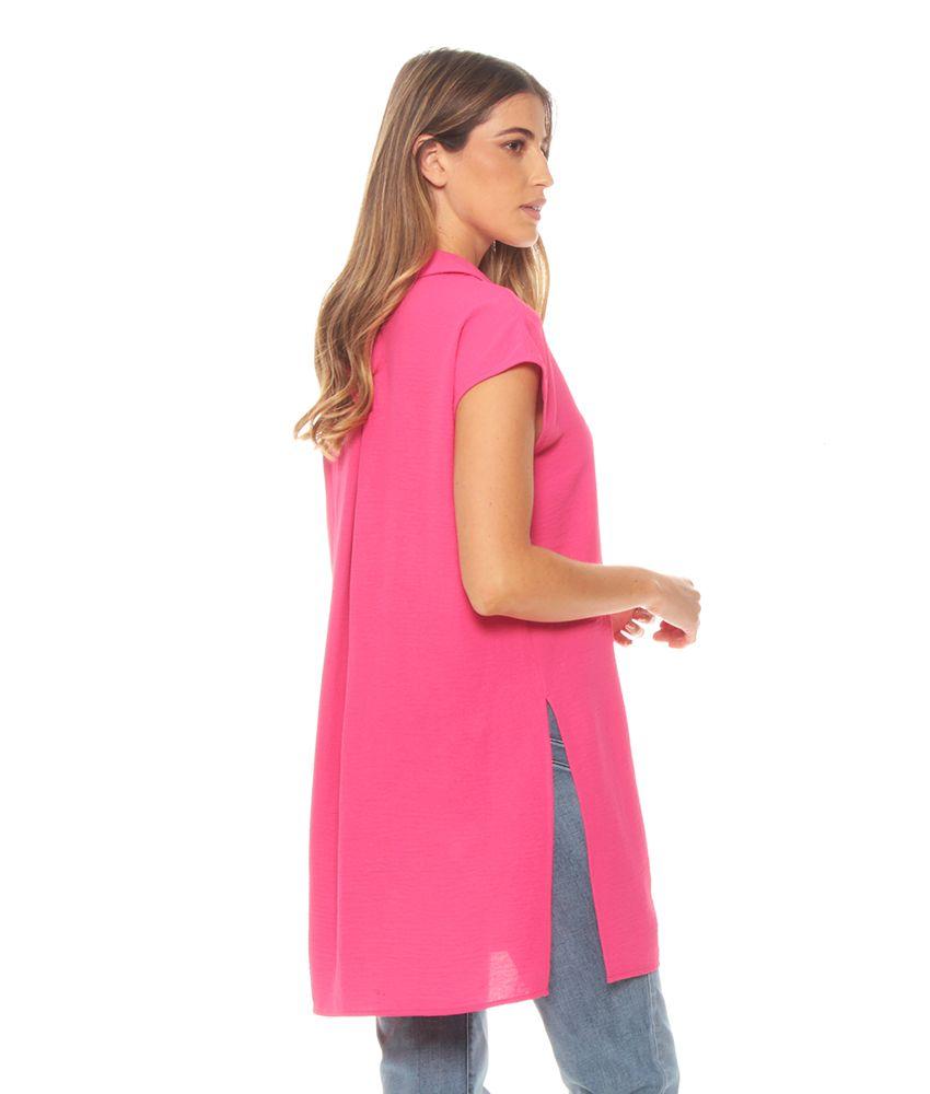 Blusa Sin Manga Solida Cuello Camisero Aberturas En Costado-4