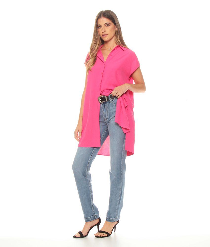 Blusa Sin Manga Solida Cuello Camisero Aberturas En Costado-5