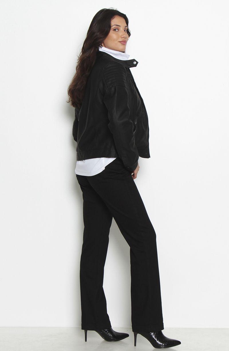 Chaqueta Manga Larga Cuero Ecologico Cuello Mao Y Cierres-7