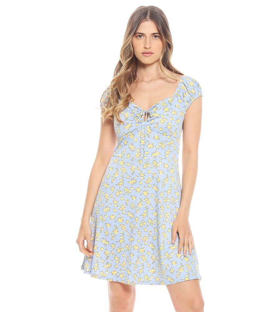 Vestido Sin Manga Estampado Con Lazo En Busto Y Corte En Cintura-0