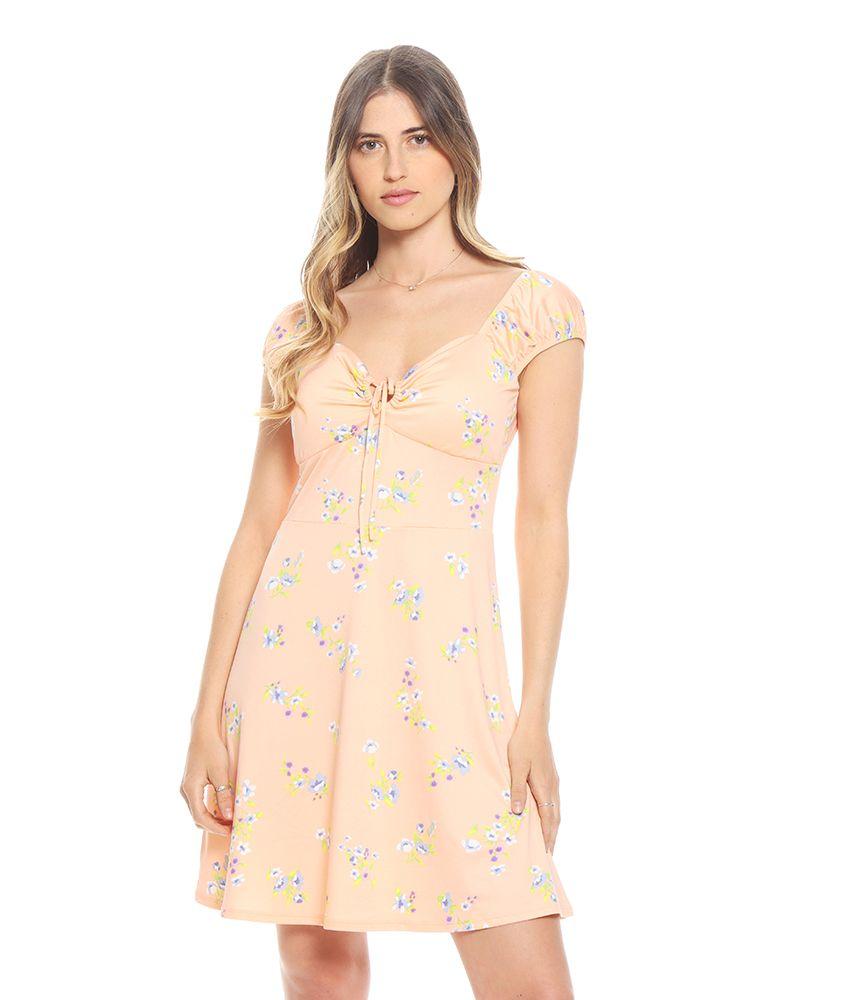Vestido Sin Manga Estampado Con Lazo En Busto Y Corte En Cintura-0