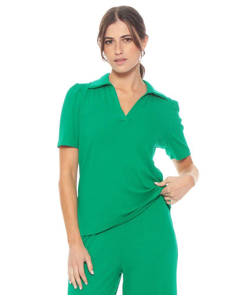 Polera Manga Corta Solida Escote V-0