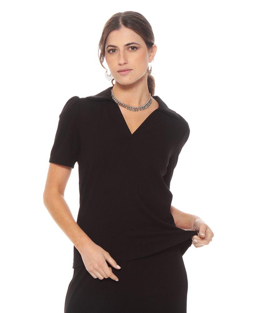 Polera Manga Corta Solida Escote V-0