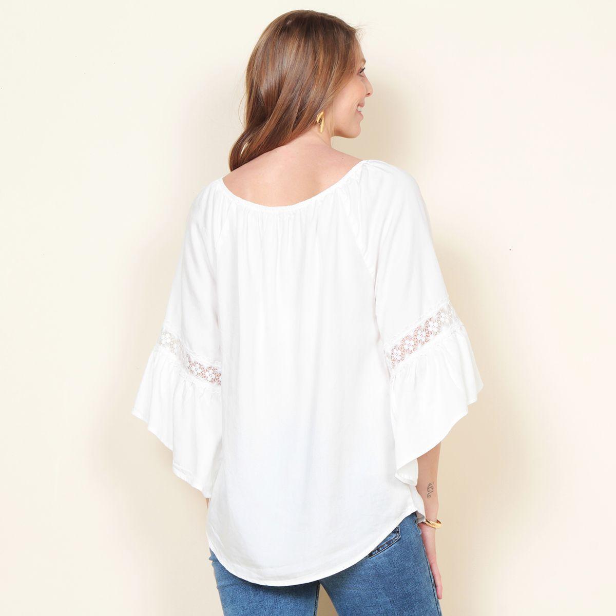 Blusa Manga 3/4 Acampanada Con Escotes Recogido-4