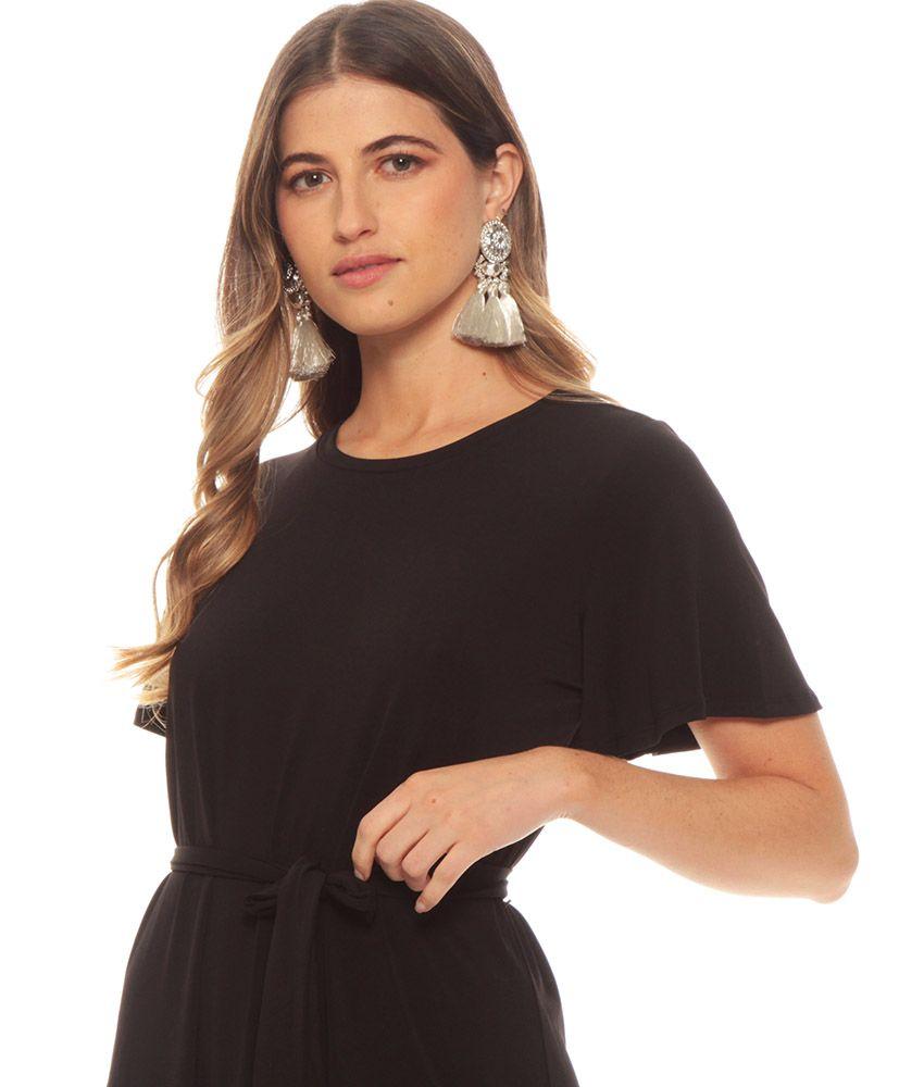 Vestido Manga Corta Con Lazo En Cintura Solido-2