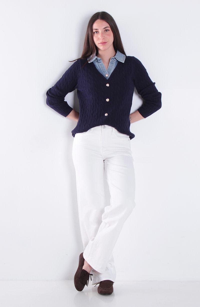 Chaleco Manga Larga Escote V Con Blusa Denim-1