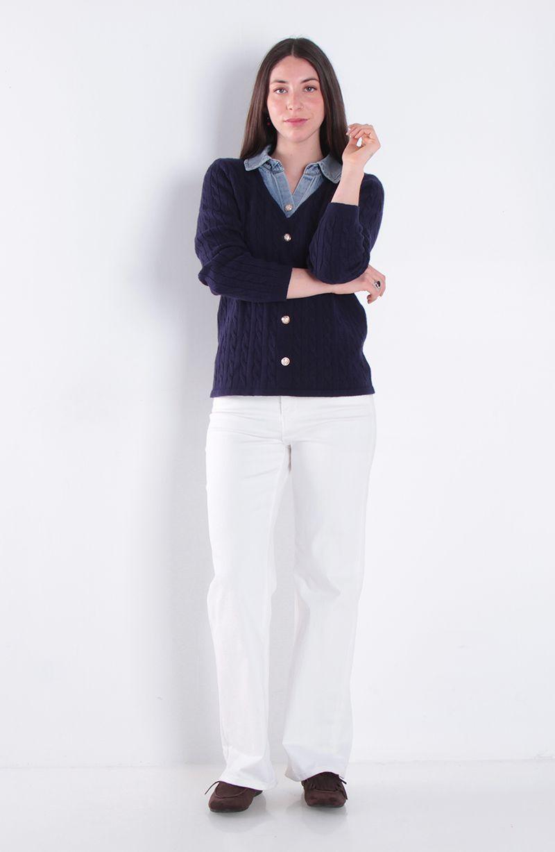 Chaleco Manga Larga Escote V Con Blusa Denim-3