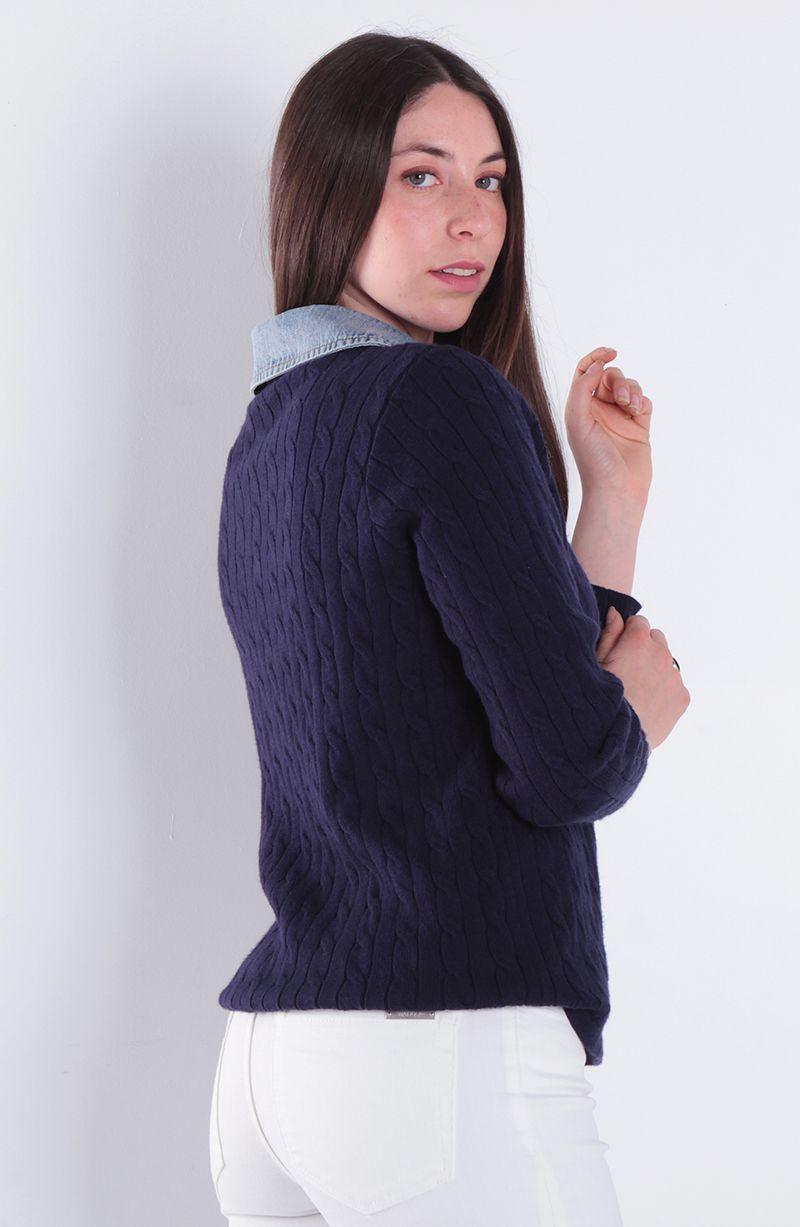 Chaleco Manga Larga Escote V Con Blusa Denim-4