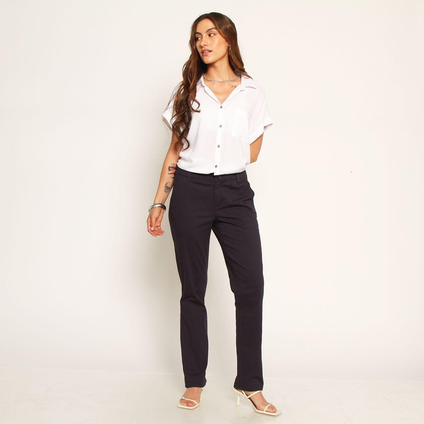 Pantalon Slim Tiro Alto Pretina Basica 1 Boton-3