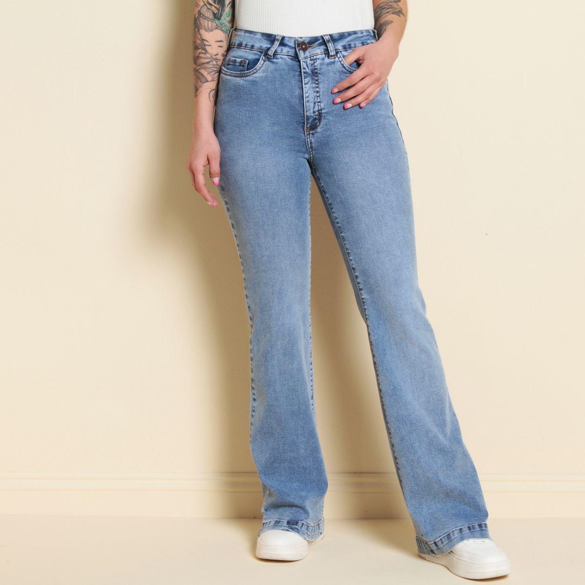 Jeans Flare Tiro Alto Push Up Tiro Alto Pretina 1 Boton-0