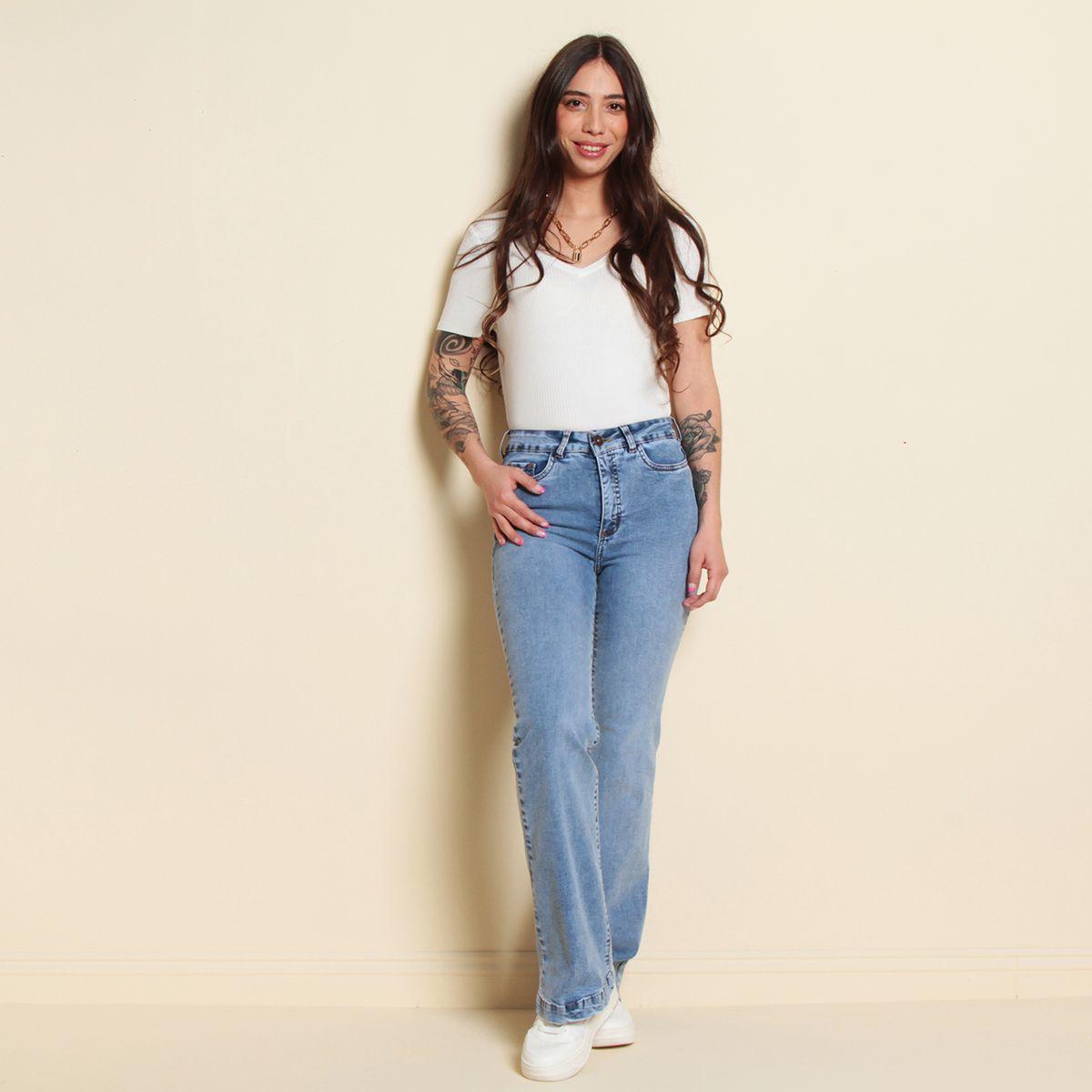Jeans Flare Tiro Alto Push Up Tiro Alto Pretina 1 Boton-3