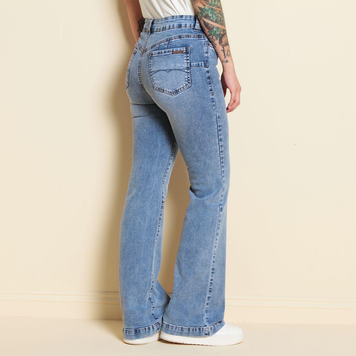 Jeans Flare Tiro Alto Push Up Tiro Alto Pretina 1 Boton-5