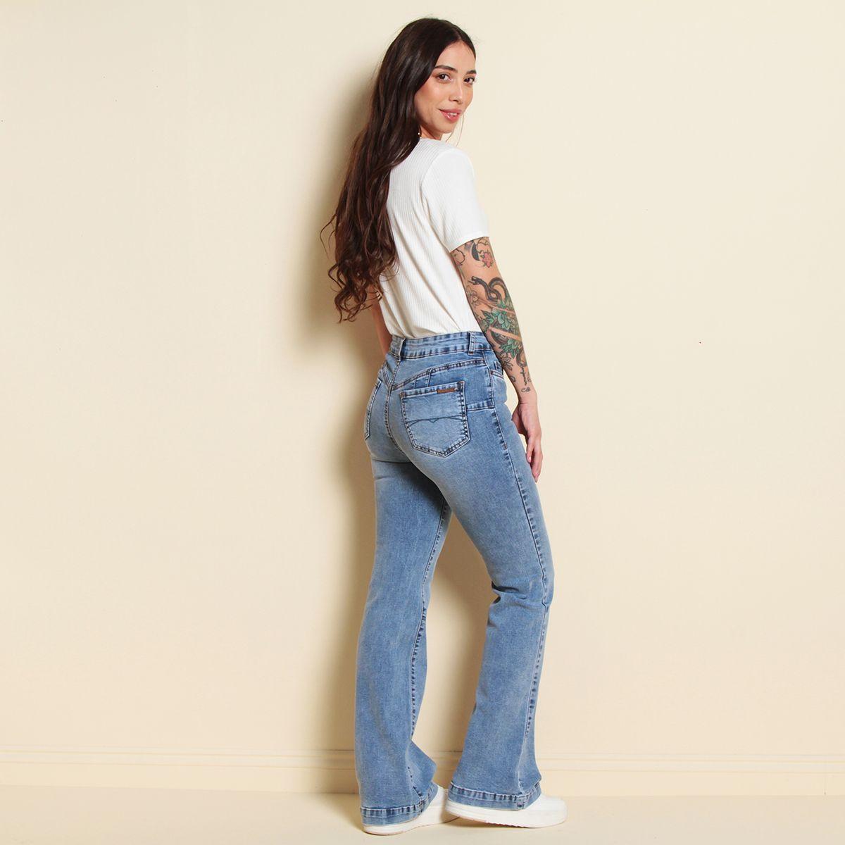 Jeans Flare Tiro Alto Push Up Tiro Alto Pretina 1 Boton-6