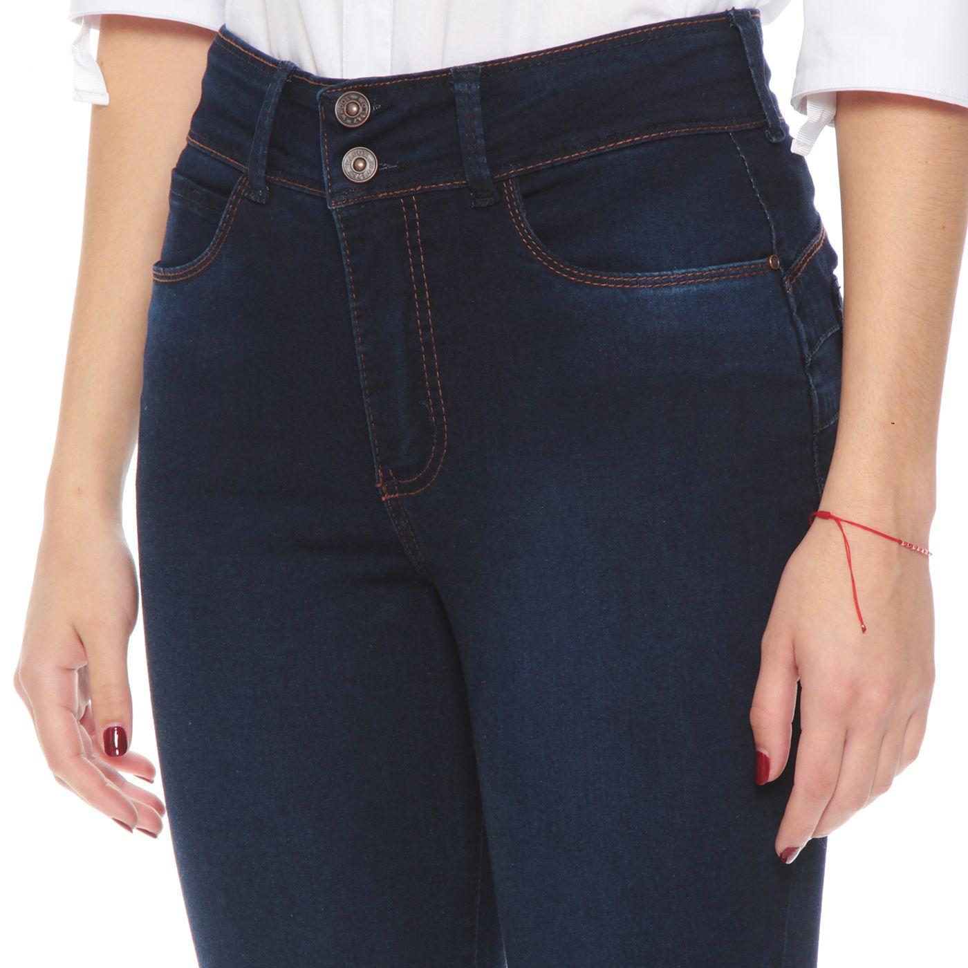 Jeans Recto Tiro Alto Pretina 2 Botones Push Up-2