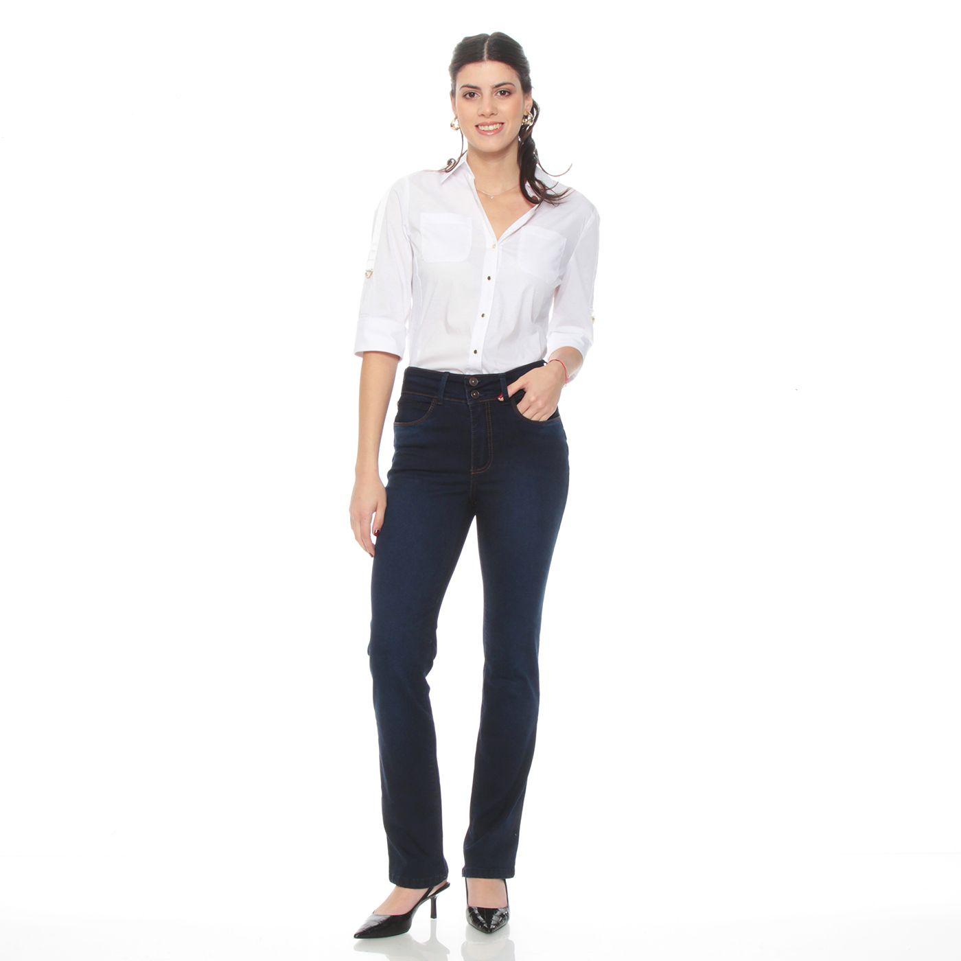 Jeans Recto Tiro Alto Pretina 2 Botones Push Up-3