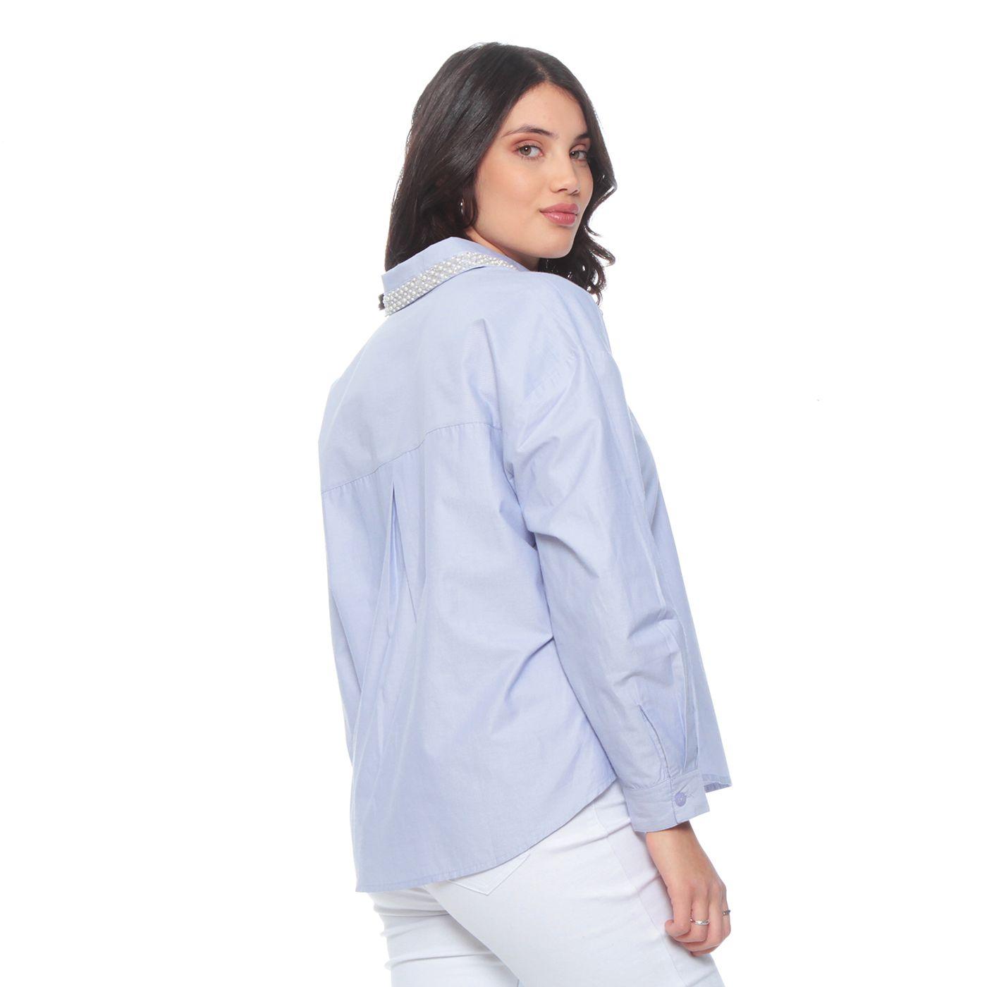 Blusa Manga Larga Listado Abotonado En Delantero Aplicacion Cuello-6