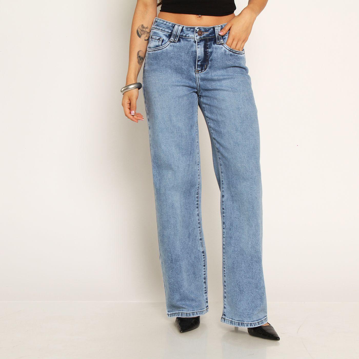 Jeans Recto Tiro Alto Pretina     Basica 1 Boton-0