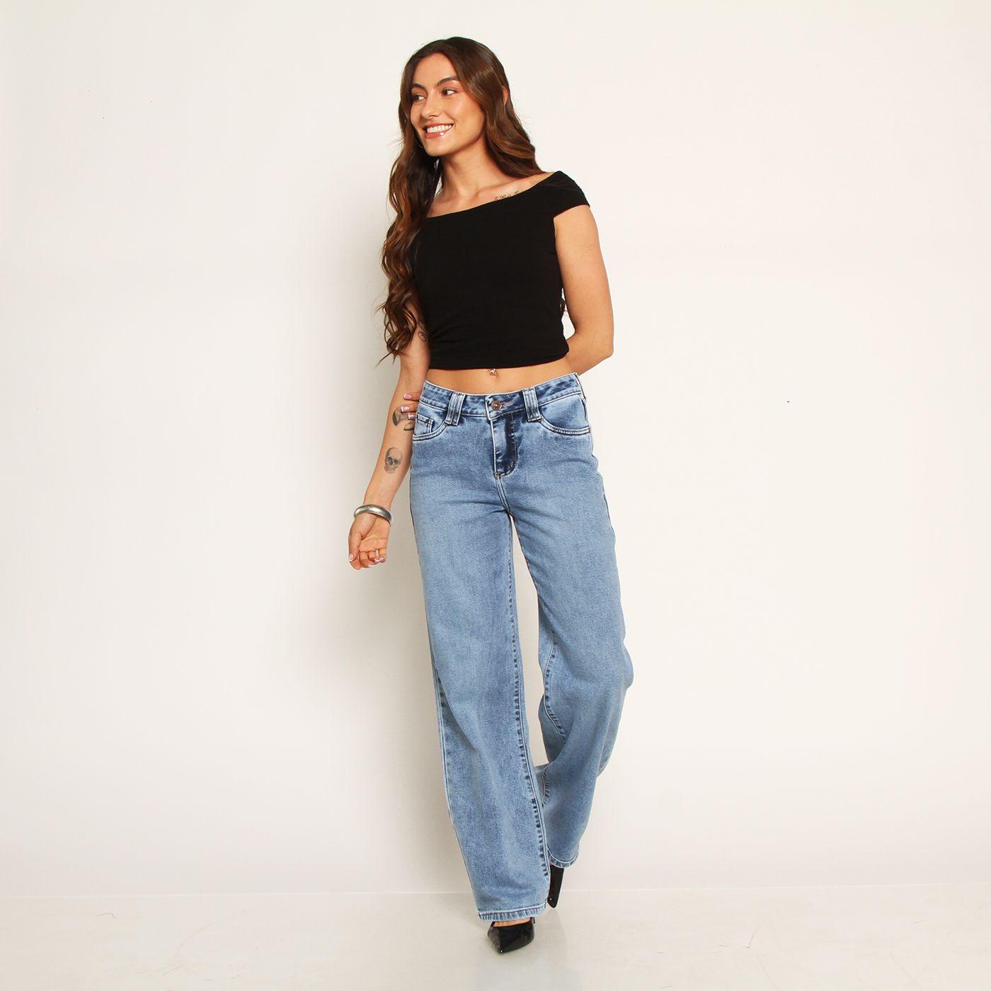 Jeans Recto Tiro Alto Pretina     Basica 1 Boton-3