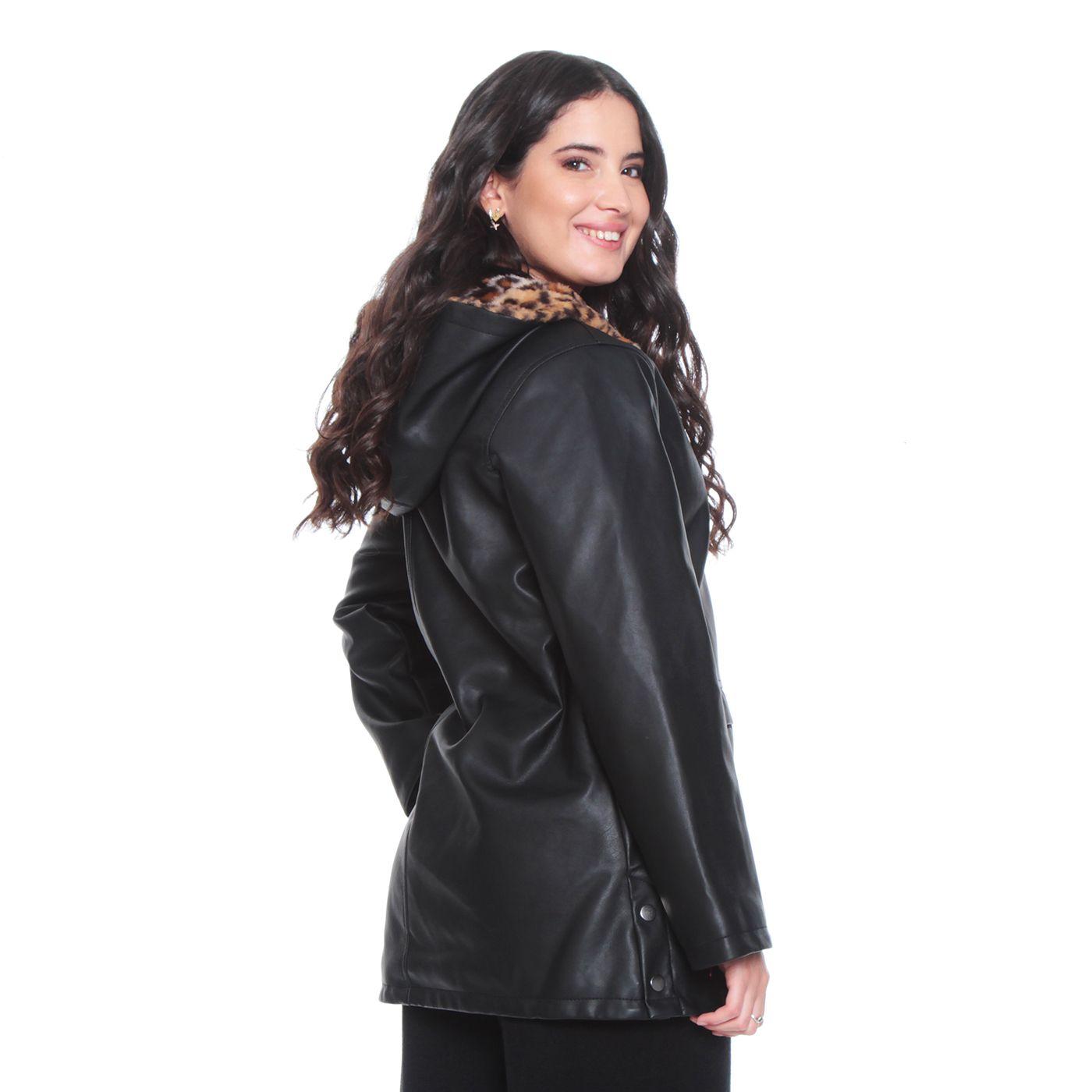Chaqueta Manga Larga Ecocuero Con Capucha En Animal Print-1