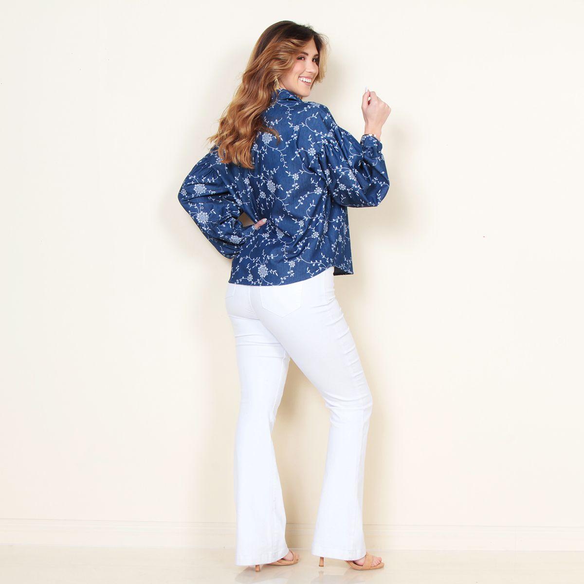 Blusa Manga Larga Denim Estampado Abotonada En Delantero-6