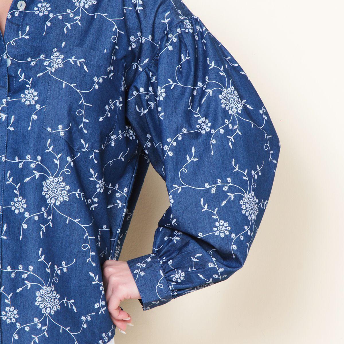 Blusa Manga Larga Denim Estampado Abotonada En Delantero-2
